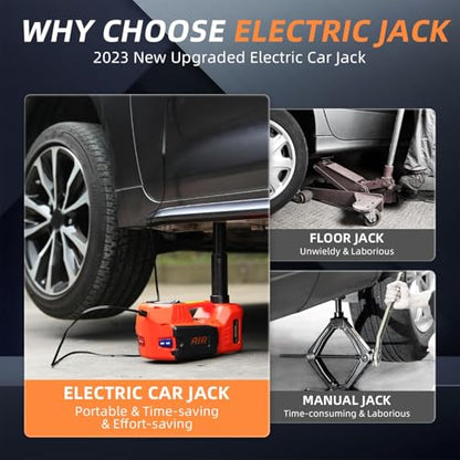STANDTALL Electric Car Jack Kit 5 Ton 12V Electric Jack for Car with Impact Wrench and Tire Inflator Pump for SUV Sedan Truck Change Tires Garage Repair - color: Red Jack+Impact Wrench