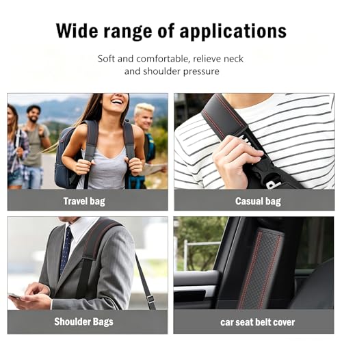 Seat Belt Pads Leather Seat Belt Covers More Comfort Driving Cushion Helps Protect Your Neck and Shoulders Suit for Car, Truck, SUV, Airplane,Camera Backpack Straps-2Pcs - color: Red