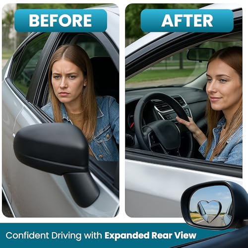 Blind Spot Mirrors, Heart Shaped HD Glass Frameless Convex Rear View Mirrors, Wide Angle Adjustable Stick for Side Mirror, Automotive Exterior Accessories for Car, SUV & Trucks, Pack of 2