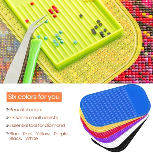 Blulu 6 Pieces Diamond Art Painting Accessories Anti-Slip Tools Sticky Mat Diamond Painting Trays Sticky Gel Pad Universal Mount Holder 5.6 x 3.3 Inch for Adults Art Supplies (Dark Color Style) - color: Dark