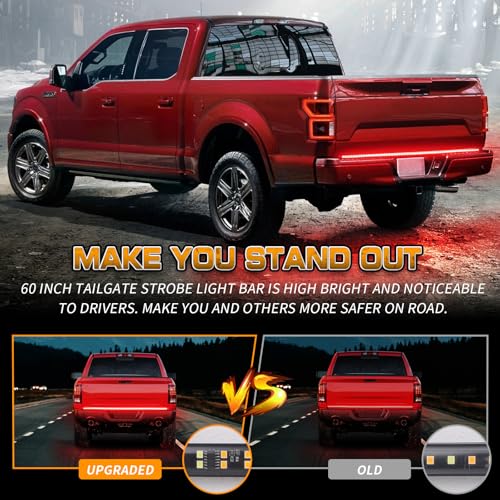 XRIDONSEN 60 inch Red Truck Emergency Lights Strip 360 LED Tailgate/Rear Window Light Bar Firefighter Lights Flashing Warning Hazard Safety First Responder Lights for Vehicles Fire Trucks Pickup POV - color: Red