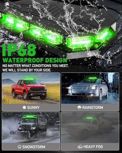 HLauto 406D Rooftop Emergency Strobe Lights Bar, 102 LED Green Mini Beacon Safety Flashing Warning Traffic Lights Bar w/Magnetic Base for 12-24V Trucks, Construction Vehicles, Snowplow, Cars - color: Green