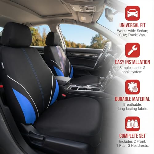 Mandark Car Seat Cover Full Set, Beathable Waterproof Heavy-Duty Vehicle Front and Rear Split Bench Seat Covers, Auto Interior Chair Protector, Universal for SUV Automobile Truck (Blue) - color: Blue