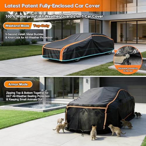 Patented Fully Enclosed Car Cover Waterproof All Weather 2-in-1 for Chevrolet/Chevy Corvette,Honda Civic,Toyota Corolla Automobiles Universal Fit Sedan/Coupe/Cabrio Length 178-185 Inch Exterior Covers - size: 5.Fit Sedan/Coupe/Cabrio Length 178-185 in