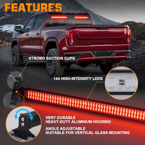 XRIDONSEN 2 in 1 Red Emergency Strobe Traffic Advisor Light Bar 144 LED Warning Safety Interior Dash Windshield Lights Deck Split Mount for Police Volunteer Firefighter Vehicles Trucks (2x17.7 inch) - color: Red