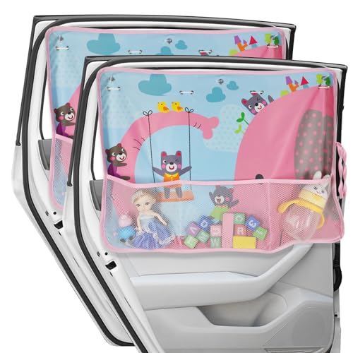 DIZA100 Car Sun Shade for Window Baby, 2 Pack Full Shade Window Shades with Storage Net Pocket, 7 Suction Cups, Cute Elephant for Sun/Heat/UV Rays Protection, Kids - color: Elephant-2pcs