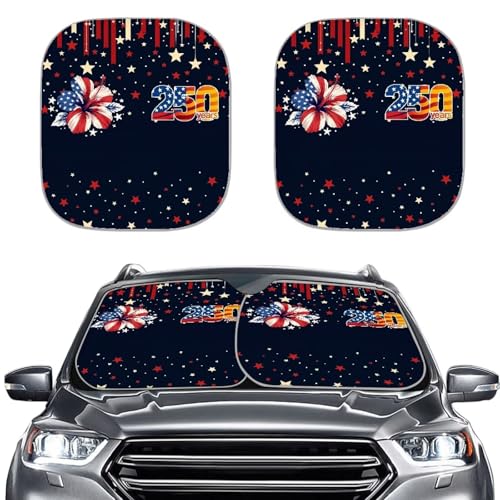 AFPANQZ 250th American Flower Windshield Sunshade for Car UV Protection, Car Sun Shade Auto Sun Shield Heat Protector Foldable Keeps Interior Cool 2 PCS - color: 250th American Flower