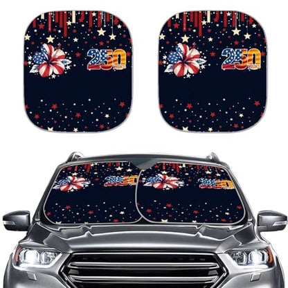 AFPANQZ 250th American Flower Windshield Sunshade for Car UV Protection, Car Sun Shade Auto Sun Shield Heat Protector Foldable Keeps Interior Cool 2 PCS - color: 250th American Flower