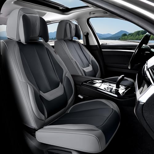 Coverado Seat Covers, Car Seat Covers Front Seats, Car Seat Cover, Car Seat Protector Waterproof, Seat Cushion Nappa Leather with Head Pillow, Carseat Cover Universal Fit for Most Cars (Gray&Black) - color: Gray&Black(Pillow), size: Front