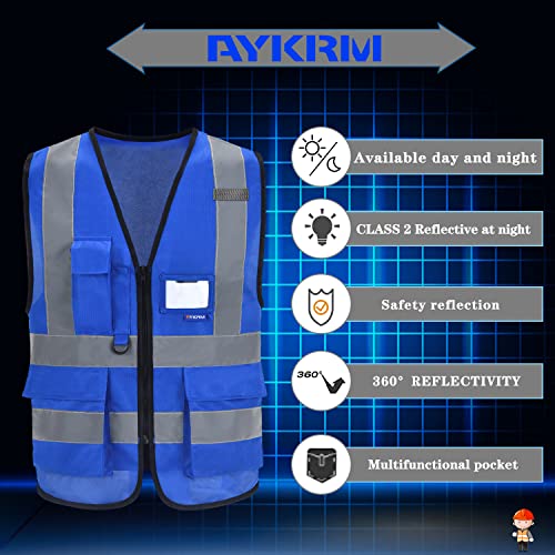 A-SAFETY XSmall Blue Safety Vest Reflective Work Vest,Hi Vis vest 7 Pockets, X-Small - color: Blue, size: X-Small