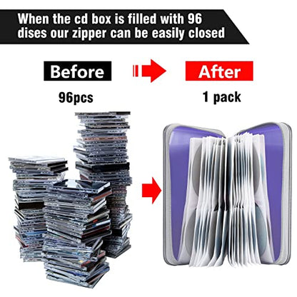 CD Case, Siveit DVD Case Holder 96 Capacity Hard Plastic CD DVD Disc Cases Storage Binder Wallet for Car Home Office Travel (Lavender) - color: Lavender