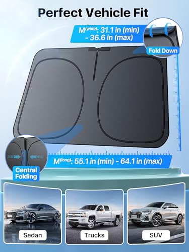 2026 Upgraded Nmoiss Car Windshield Sun Shade [Dot Matrix Reflective Coating] Extended Edge No Light Leakage Design Cooling Protect Car Interior from UV Damage Small - size: Small