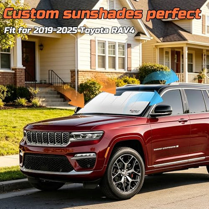 Windshield Sun Shade Compatible for 2019-2025 Toyota RAV4 Silver Reflective Foldable Front Sun Visor Sunshade Protector with Storage Bag Keep Interior Cool - size: 2019-2025-Toyota-RAV4