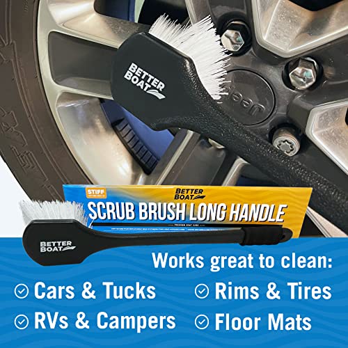 Stiff Hand Scrub Brush, Large Handle Heavy Duty Tire and Wheel Cleaning Tool, Outdoor Boat Scrubber with Handle, Carpet Cleaner, All-Purpose Cleaning Brush - style: Long Handle