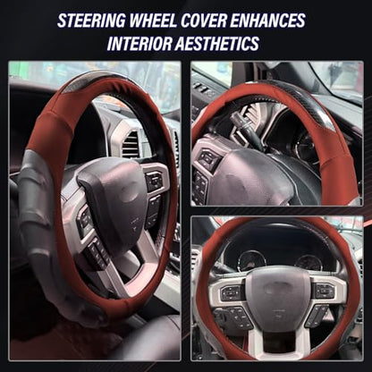 Breathable Leather Steering Wheel Cover with Non-Slip Grip for Enhanced Comfort - Designed for 15.35-16.14Inch Wheels on Pickup Trucks & Large SUVs. (15.74-inch red) - color: 40-RED
