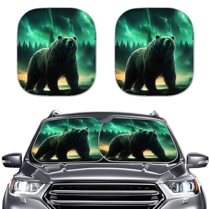 Fit Most Cars SUV Trucks Windshield Sunshade,Aurora Bear 2 PCS Foldable Sun Shade Can Blocks UV Rays Keep Your Vehicle Cool - color: Aurora Bear