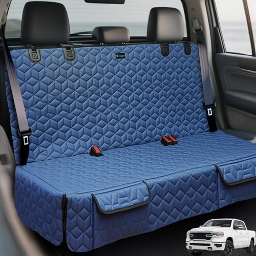 Meginc Dog Car Seat Covers for Back Seat, Heavy Duty Pet Bench Seat Covers for Trucks Waterproof Protector Back Seat Nonslip Dogs Car Seat Covers for Crew Cab/Ford F-Series/Ram 1500/Sierra/Silverado - color: Bench-Navy color