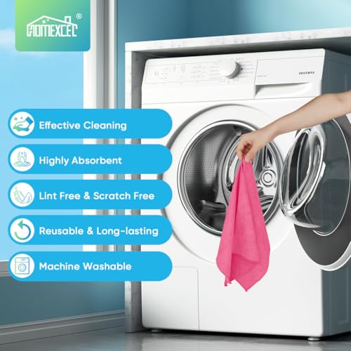 HOMEXCEL Pink Microfiber Cleaning Cloth, 24 Pack Cleaning Towels for Kitchen, Lint Free, Scratch-Free, Highly Absorbent, and Reusable Cleaning Rags for House, Window and Glass, Cars, 11.5 X11.5 inch - color: Pink
