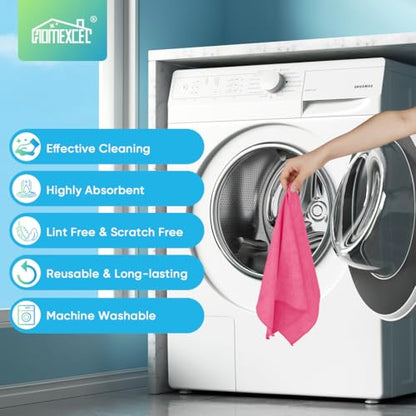 HOMEXCEL Pink Microfiber Cleaning Cloth, 24 Pack Cleaning Towels for Kitchen, Lint Free, Scratch-Free, Highly Absorbent, and Reusable Cleaning Rags for House, Window and Glass, Cars, 11.5 X11.5 inch - color: Pink
