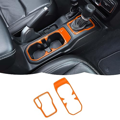 RT-TCZ Cup Holder Trim Cover Gear Shift Cover Center Console Decoration Interior Accessories Compatible with Jeep Wrangler JL JLU & Gladiator JT 2018-2024,Orange - color: Orange