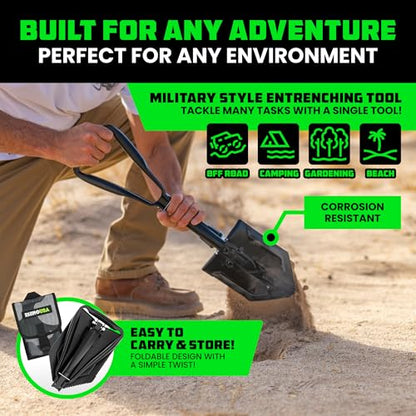 RHINO USA Folding Survival Shovel w/Pick - Heavy Duty Carbon Steel Military Style Entrenching Tool for Off Road, Camping, Gardening, Beach, Digging Dirt, Sand, Mud & Snow. - size: Military 22" E-tool
