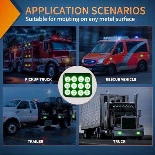 Nilight 12LED Magnetic Wireless Trailer Lights 2PCS Rechargeable Portable Hazard Beacon Warning Light Green Emergency Strobe Light for Trucks Trailers Vehicles Cars Bus Surface Mount - color: 12LED Green
