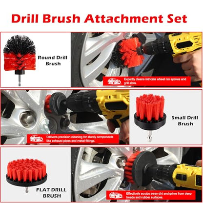 25Pcs Car Detailing Kit with Drill Brushes, Car Cleaning Kit for Interior Exterior, Wheel & Tire Brushes, Polishing Pads for Waxing, Auto Detailing Tools – Gift for Men Dad (25PCS) - size: 25PCS