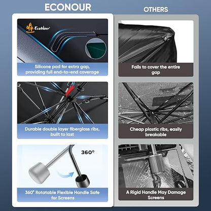 EcoNour Premium Umbrella Windshield Sun Shade for Car | Foldable UV Blocker Front Windshield Sunshade | Umbrella Shade Accessories with Storage Pouch | Fit for Sedan & Hatchbacks - Small 52"x31" - size: Small