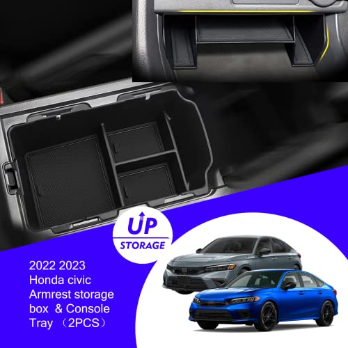 2024 2025 2026 Civic Center Console Organizer Tray for 2023 2022 Honda Civic 11th Gen Sedan Hatchback LX EX Sport 2022 Accessories Civic 2023 Central Console Organizer Insert Tray(2pcs) - style: Civic console big-2pcs