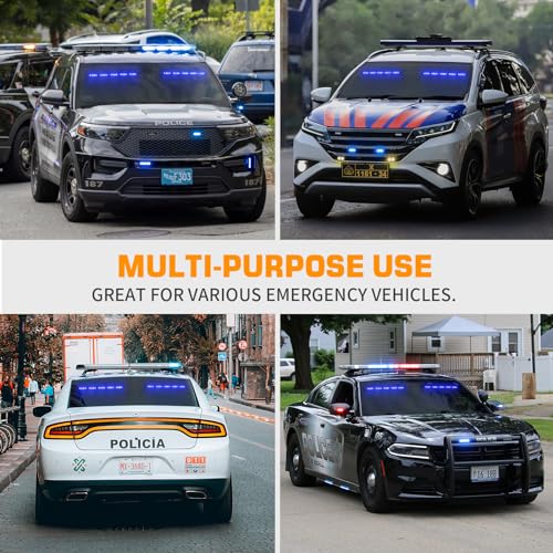 XRIDONSEN 2x 17 inch Blue Emergency Lights Bar 40 LED Dash Strobe Lights Interior Front/Rear Windshield Lights Safety Flashing Warning Hazard Light for Ambulance Firefighter Police Vehicles Trucks Car - color: Blue