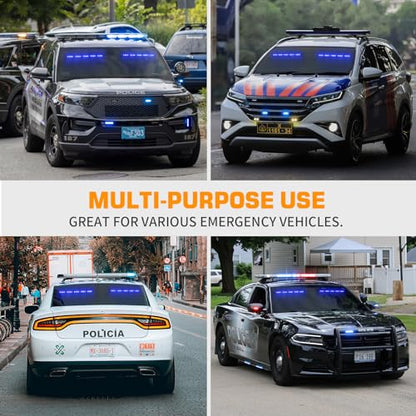 XRIDONSEN 2x 17 inch Blue Emergency Lights Bar 40 LED Dash Strobe Lights Interior Front/Rear Windshield Lights Safety Flashing Warning Hazard Light for Ambulance Firefighter Police Vehicles Trucks Car - color: Blue