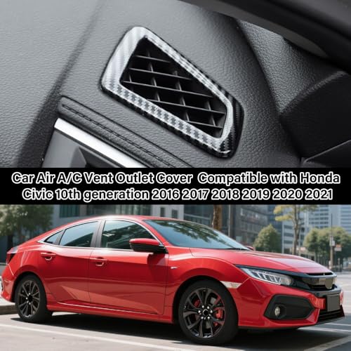 Car Air Outlet Vent Cover Trim Decals Compatible with Honda Civic Accessories 10th Gen 2016 2017 2018 2019 2020 2021 ABS Carbon Fiber Style Interior(2 PCS) - color: Air Outlet Vent Cover
