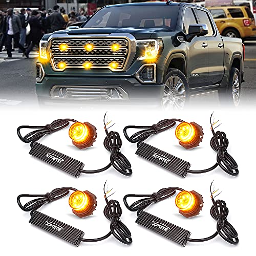 Xprite Hideaway Strobe Lights Amber LED Strobe Light Kit with 14 Flash Patterns Grill Strobe Lights for Trucks Surface Mount Headlight Taillight Emergency Warning for Work and Tow Vehicles - 4PCS - color: Amber, size: 4pcs