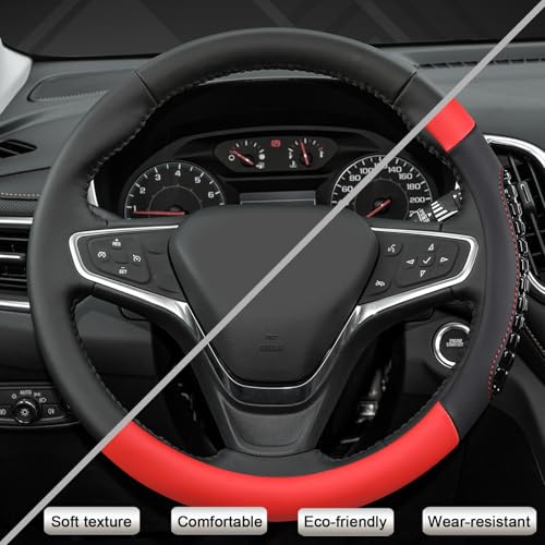 West Llama Nappa Leather Car Steering Wheel Cover Gel Massage,Cool in Summer,Universal 15 inch(Red+Black-Standard Size) - color: F-Red+Black, size: Standard size (14 ½''-15'')
