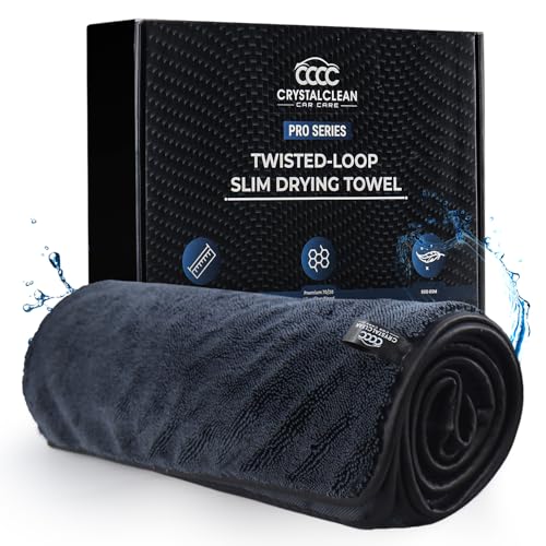 Crystal Clean XL (28x36) Car Drying Towel - 70/30 Korean Blend Car Towel with Double Twisted Loop, Professional Detailing Towel for Car Detailers - Quick Dry, Paint Safe & Swirl-Free - color: Single Side Grey