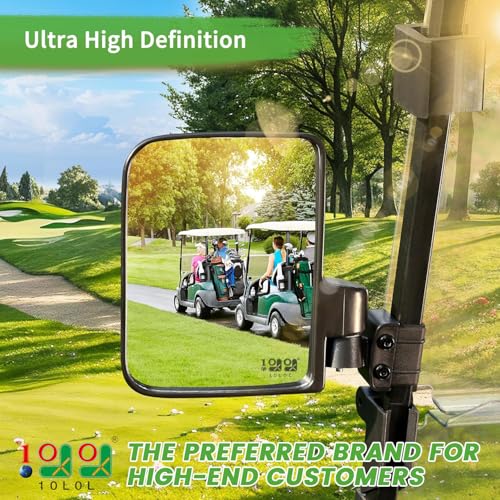 10L0L Golf Cart Mirror, No Drilling Extra Large Side View Mirror Universal for Yamaha, Club Car, EZGO, Folding Side Rear View Mirrors Adjustable 180 Degree - style: Basic