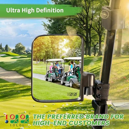 10L0L Golf Cart Mirror, No Drilling Extra Large Side View Mirror Universal for Yamaha, Club Car, EZGO, Folding Side Rear View Mirrors Adjustable 180 Degree - style: Basic