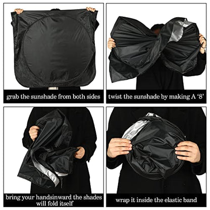 Windshield Sun Shade Foldable Car Front Window Covers for Car Accessories Sun Heat UV Rays Visor Protector Protection for Universal Cars SUV Truck (Solid Black) - style: Solid Black