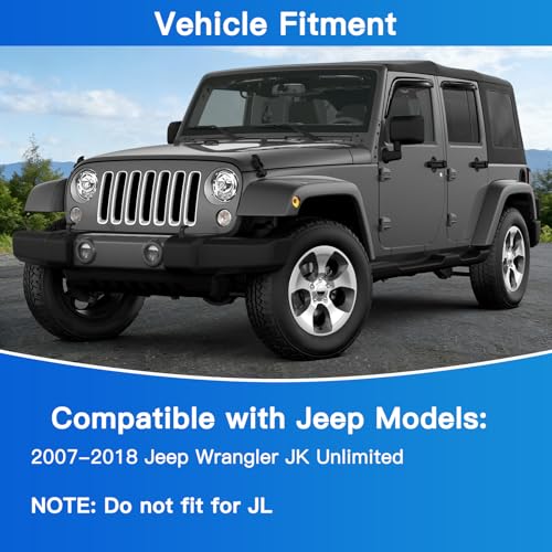 4Pcs Window Vent Visors, Outside-Mount Window Deflectors, Rain Guards for 2007-2018 Jeep Wrangler JK Unlimited 4-Door - size: 2007-2018 Wrangler JK 4-Door