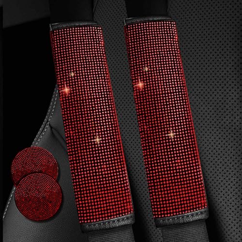 2PCS Red Bling Car Seatbelt Strap Covers for Women Girls - Crystal Rhinestone Velvet Shoulder Pad Protector - Diamond Shine Safety Shoulder Pad, Car Decor Interior Accessories - color: A-Red 2