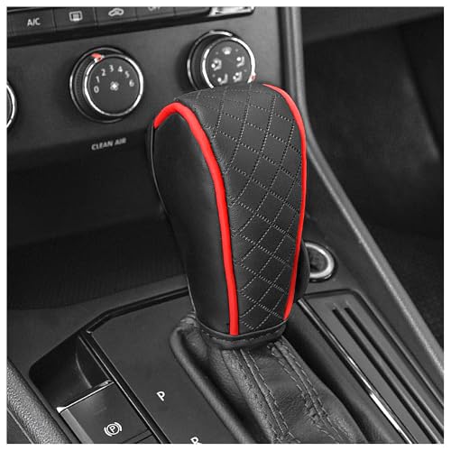 Leather Gear Shift Cover Diamond Embroidery Design,Durable Shift Knob Cover for Shift Lever Protection,Universal Car Gear Shift Cover Car Decorative Accessory Suitable for Cars,Trucks,SUVs (Black/Red) - color: Black/Red