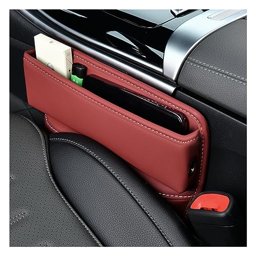 Ziciner Car Seat Gap Organizer, Premium Leather Auto Seat Storage Box, Vehicle Adjustable Front Seat Gap Filler, Car Seat Side Pocket Organizer for Phones, Glasses, Keys, Money, Cards (Red) - color: Red