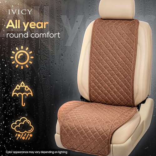 IVICY Faux Linen Front Car Seat Cover – Durable, Non-Slip Seat Protector for Cars – 1 Unit, Light Brown - color: BROWN WS LN