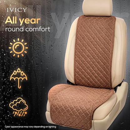 IVICY Faux Linen Front Car Seat Cover – Durable, Non-Slip Seat Protector for Cars – 1 Unit, Light Brown - color: BROWN WS LN