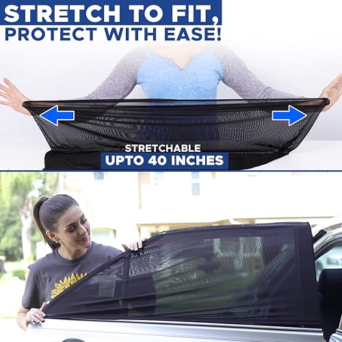EcoNour Car Window Screens for Camping (Pack of 2) | 100% Protection from Bugs, UV and Mosquito Net | Breathable Mesh Baby Window Covers for Privacy Blackout (Medium 16"x30") | Car Window Accessories - size: Medium