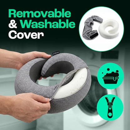 Travel Neck Pillow Memory Foam – Best Airplane Neck Pillow for Long Flights, Soft Ergonomic Neck Support, Compact Travel Pillow for Plane & Car, Airplane Travel Essentials