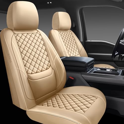 Full Coverage Leather Car Seat Covers Full Set,Waterproof Seat Covers for Cars,SUVs Trucks, Car Seat Cushion,Car Seat Protector with 5 Seats (Beige, Full Set(Front and Rear-5 Seats)) - color: Beige, size: Full Set(front and rear-5 seats)