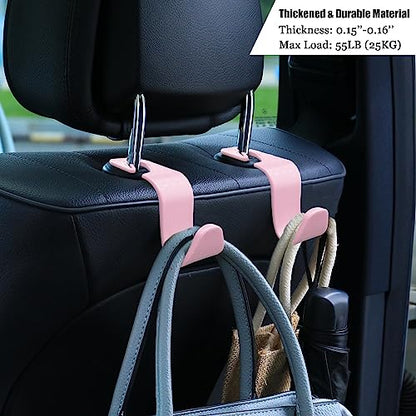 Car Seat Headrest Hooks Vehicle Storage Organizer for Purses Handbags Groceries Coats – Holds 55 lbs 360° Rotating Checkered Pattern Design 4 Pack (Pink Checkered) - color: Pink Checkered