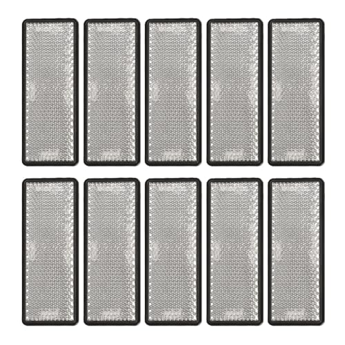 10 Pack White Self Adhesive Rectangle Reflectors, E11 Approval Road Safety Stick-on Rear Reflectors for Mailboxes Driveway Trailer Caravan Truck Lorry or Agricultural Machines Tunnels - color: white