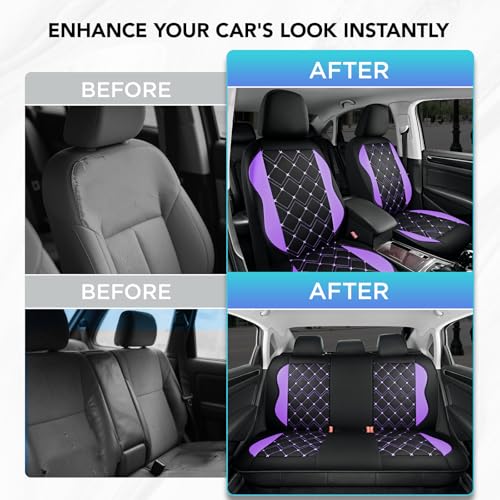 Road Comforts Seat Covers, Premium Leather Car Seat Covers Full Set for Women Girls,Airbag Compatible, Automotive Seat Covers Universal Fit Most Cars,Vans,Truck,SUV - color: Purple Full Set